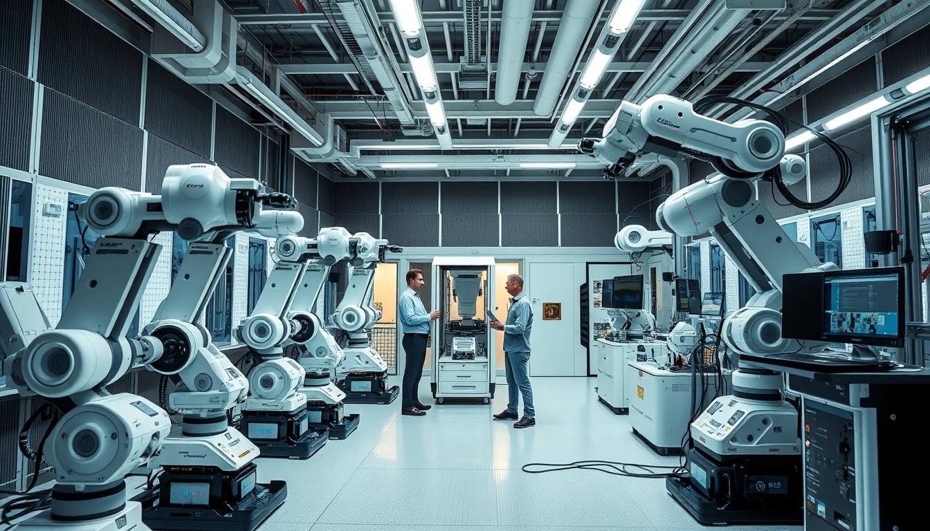 How do developers address vibration and noise reduction in industrial robots?